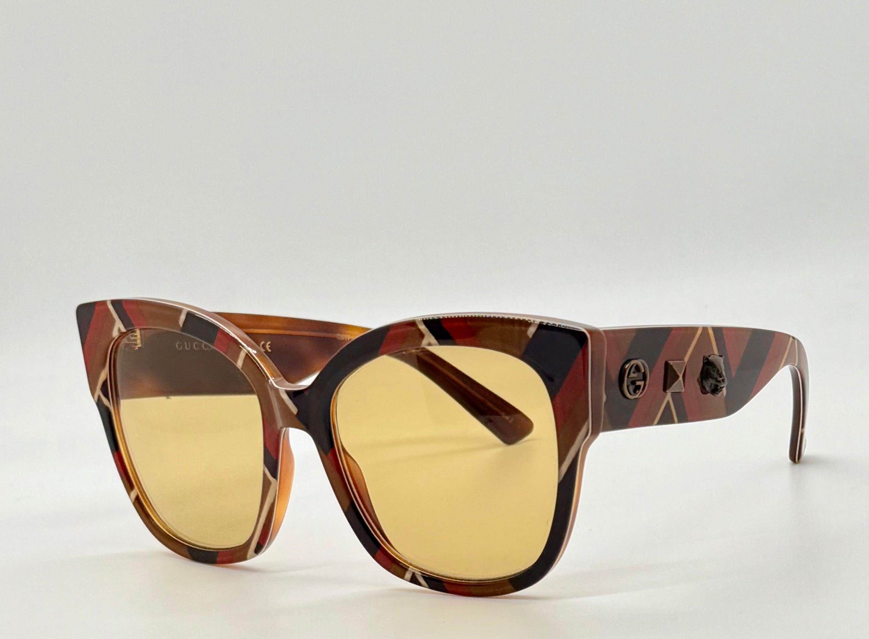 Gucci Gg0059s 003 Amber Tortoise Geometric Sunglasses W 