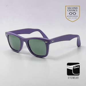 Lunettes de soleil vintage faites main aux États-Unis en acétate violet, verres verts B&L d'origine, neuves