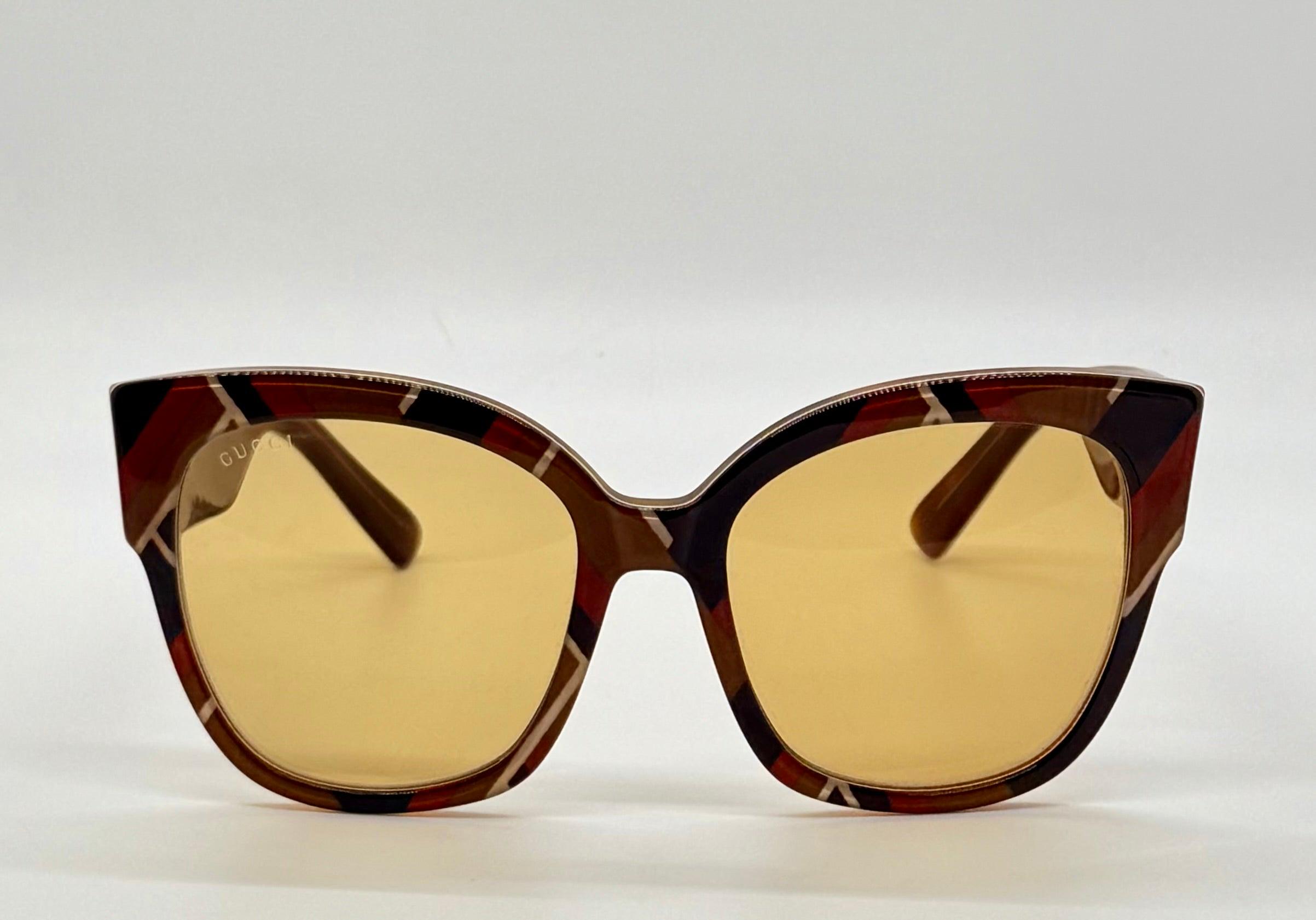 Gucci GG0059S 003 Cat Eye Sunglasses Tortoise Stripe Studded Arms Gucci Gg0059s 003 Amber Tortoise Geometric Sunglasses W  main image 4