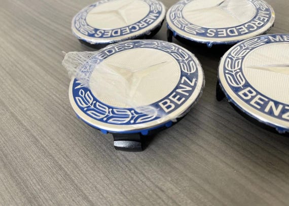 Genuine Wheel Center Hub Caps 4x SET Laurel Wreath Blue Genuine Wheel Center Hub Caps 4x SET Laurel Wreath Blue