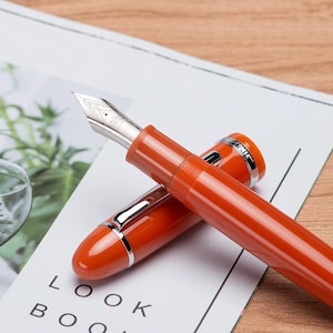 Classic Heavy Orange Fountain Pen, Medium Nib Silver Trim Fountain Pen, Excellent Ink Pen for Writing, Calligraphy, Drawing, Inking