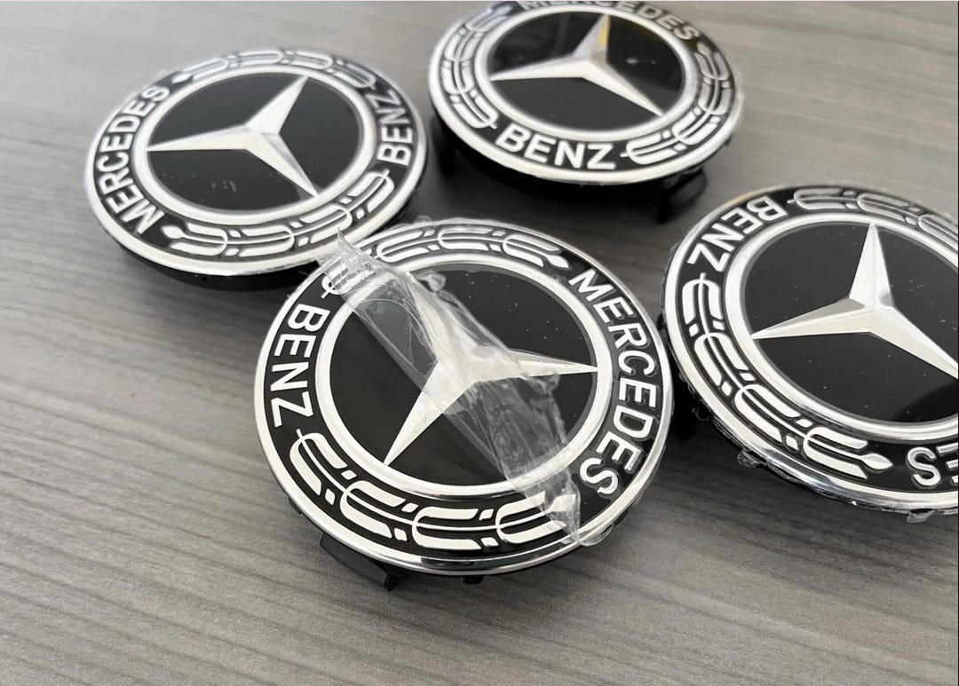 Set of 4 Mercedes Benz Wheel Center Caps Emblem Black Laurel Wreath ...