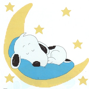 Baby Snoopy Sleeping on the Moon Cross Stitch Pattern Instant Digital Download
