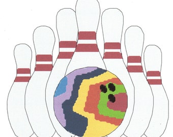 Bowling Ball and Bowling Pins  Cross Stitch Pattern Instant Digital Download