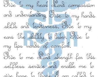 Registered Nurse&#39;s Prayer counted  Cross Stitch Pattern Nurse Instant Digital Download