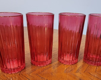 Red  12oz Glassware Ribbed Tumbler  Set of 4   Brand New