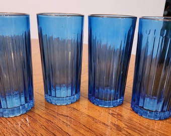 Blue 12oz Glassware Ribbed Tumbler  Set of 4   Brand New