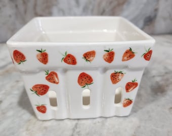 White Cermaic Berry Basket with Strawberry Design