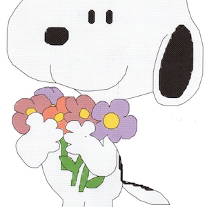 Snoppy Holding Flowers Cross Stitch Pattern
