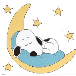 Bebê Snoopy dormindo na lua padrão de ponto cruz download instantâneo