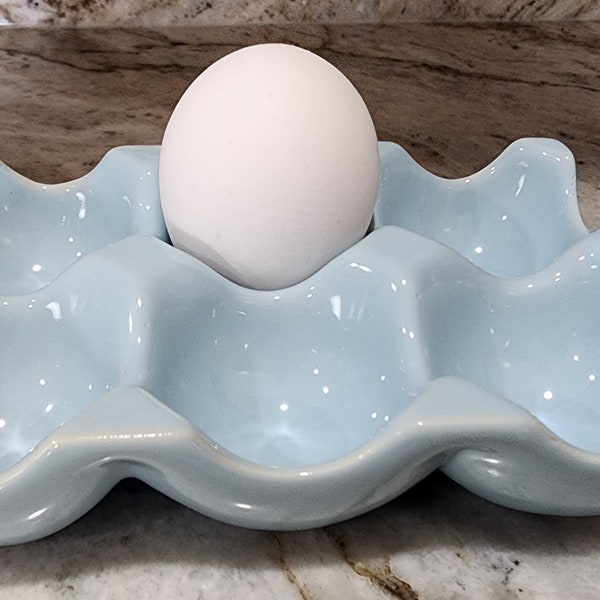 Ceramic Egg Crate for 6 Eggs  White or Blue