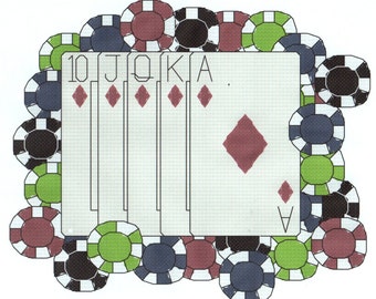 Poker Cards & Chips Cross Stitch Pattern Royal Flash