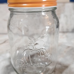 Pint Glass Mason Jar with Fall Embossed Design  Pumpkin & Acorn 16oz Fall Deisgn
