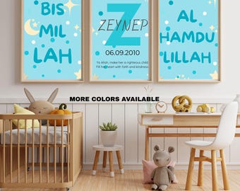 Personalized Islamic Nursery Wall Art – Custom Name + Bismillah / Subhanallah / Alhamdulillah – Printable PDF