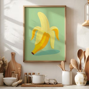 Banana Wall Art - Pastel Green | Minimalist Fruit Print | Modern Kitchen Decor | Banana Print | Fruit Print | Kitchen Poster | Fruit Poster