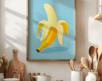 Banana Wall Art - Pastel Blue | Minimalist Fruit Print | Modern Kitchen Decor | Banana Print | Fruit Print | Kitchen Poster | Fruit Poster