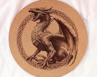 Celtic Dragon--Turntable platter mat, slip mat.