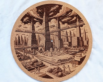 Flying Car Futurism--Turntable platter mat, slip mat.