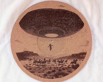 Cowboy UFO Abduction--Turntable platter mat, slip mat.