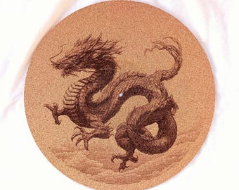 Asian Dragon--Turntable platter mat, slip mat.