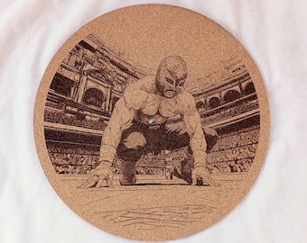 Luchadore in Ring--Turntable platter mat, slip mat.
