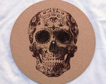 Sugar Skull 1--Turntable platter mat, slip mat.