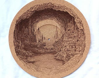 Hollow Earth City--Turntable platter mat, slip mat.