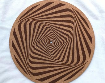 Square Spiral Illusion--Turntable platter mat, slip mat