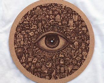 Doodley Eye--Turntable platter mat, slip mat.