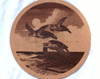 Flying Sea Turtles--Turntable platter mat, slip mat.
