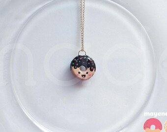 chocolate sprinkled donut necklace, handmade food jewelry