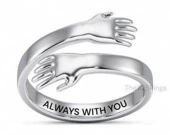 Anillo de abrazo "Siempre contigo" / Anillo ajustable de plata de ley 925 / Regalo sincero para mujeres, mamá, hija, abuela
