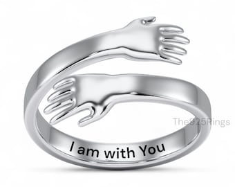 Anillo de abrazo "Estoy contigo" / Anillo ajustable de plata de ley 925 para abrazar las manos / Regalo reconfortante para ella / Joyería de amor propio / Anillo de compromiso para pareja