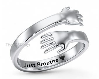 Pierścień Just Breathe Wrap, regulowany, ze srebra próby 925 | Serdeczny prezent dla dziewczynek, mamy, babci i kobiet | Pierścionek miłosny