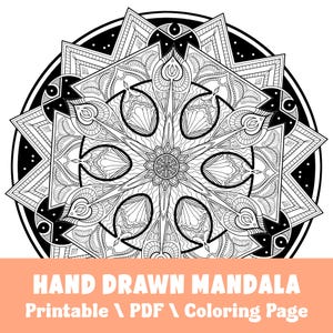 Handgezeichnete schöne und einzigartige Mandala Malseite PDF, JPEG - ideal zum Stressabbau, digitaler Download Malseite für Erwachsene