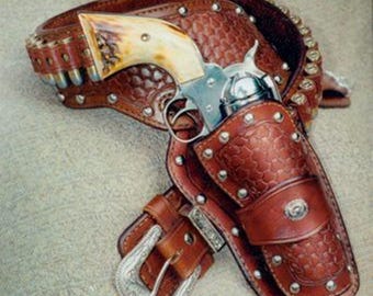 Western Leather Cartridge Belt Ammo Loops Revolver Holster Cover Colt Sass Rigs Cowboy Holster .22 .32 .357 .44 .38 .45