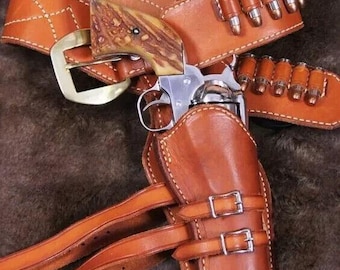 Leather The Duke Rig, John Wayne holster, SASS, CAS Cowboy action Cowboy Western Leather Cross Draw Fast Draw Holster Fits Colt SAA 1873