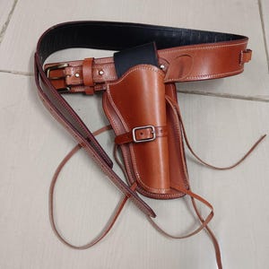 22/357/44/45CAL LEATHER WESTERN Dual Hand Holster Rig Gun Belt TOOTLED