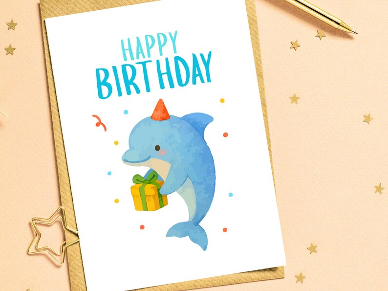 Dolphin Birthday Card for Kids: Printable 5x7 (digital Download) - Etsy