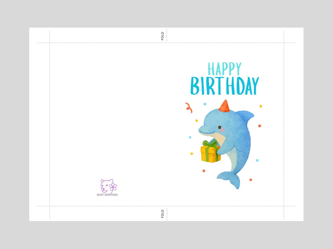 Dolphin Birthday Card for Kids: Printable 5x7 (digital Download) - Etsy