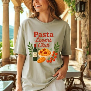 Pasta Lovers Club Comfort Colors T-Shirt, Italian Food Tee, Wine & Pasta Shirt, Italy Vacation Top, Summer Travel Tee, Matching Gift for Her