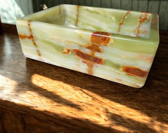 Handmade Green Onyx Marble Sink 14 inch | Natural Stone Bathroom Vessel Basin | Polished Vanity Sink Bowl | Luxury Home Decor