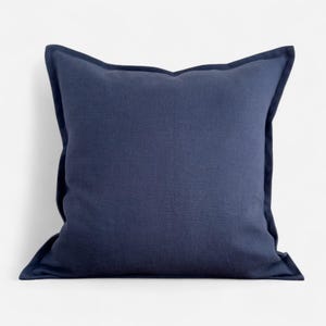 Navy Blue Linen Cushion Cover – Dark Blue Designer Throw Pillow – Stonewashed Natural Fabric – 100% Linen – Handmade Luxury Pillow Cover