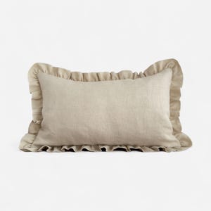Ruffle Edge Linen Cushion Cover – Sand – 100% Thick Stonewashed Linen – Essential Elegance Collection – Lumbar 30x50 Frill Pillow Cover