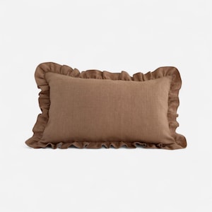 Ruffle Edge Linen Cushion Cover – Clay – 100% Thick Stonewashed Linen – Essential Elegance Collection – Lumbar 30x50 Frill Pillow Cover