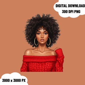 Beautiful Black Women PNG Afro Girl Clipart Melanin Queen PNG Big Hair Black Girl Magic Afro Woman Graphics Curly Hair PNG Sublimation Files