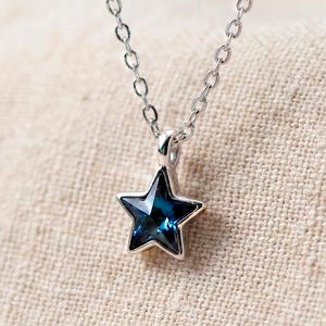 Minimalistische ketting met sterhanger – 925 zilver blauwe kristallen bedel, astrologie-sieraden Verjaardagscadeau