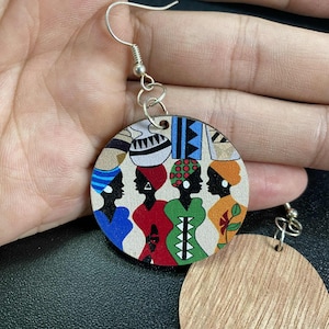 Women Silhouette Earrings – Bold Colorful Wooden Dangle Earrings – Afrocentric Tribal Jewelry for Women