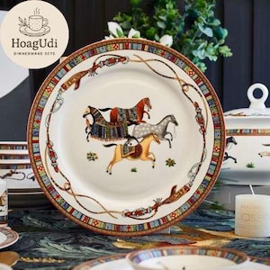 Elegant Horse-Themed Dinnerware Set