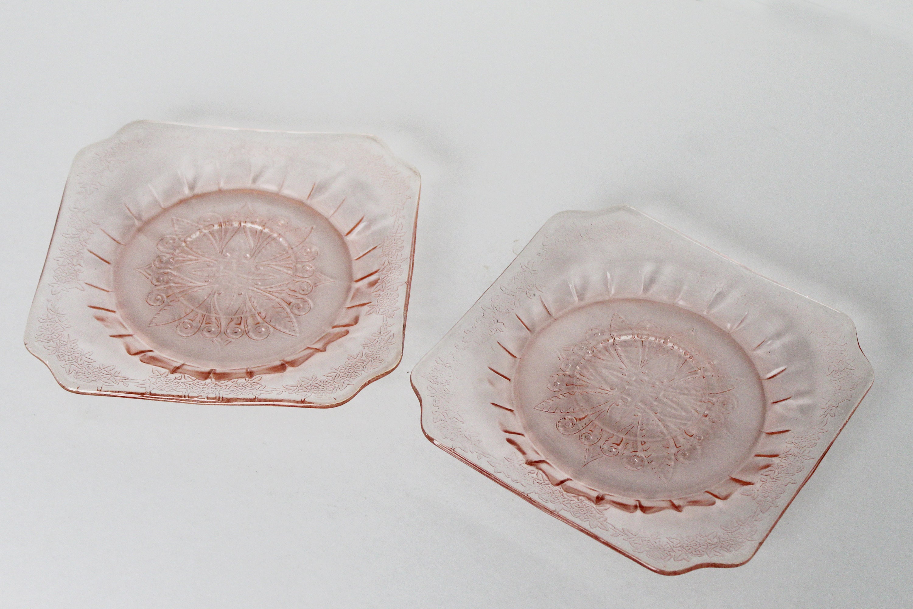 Vintage Pink Depression Glass Square Plates Set of 2 Etsy